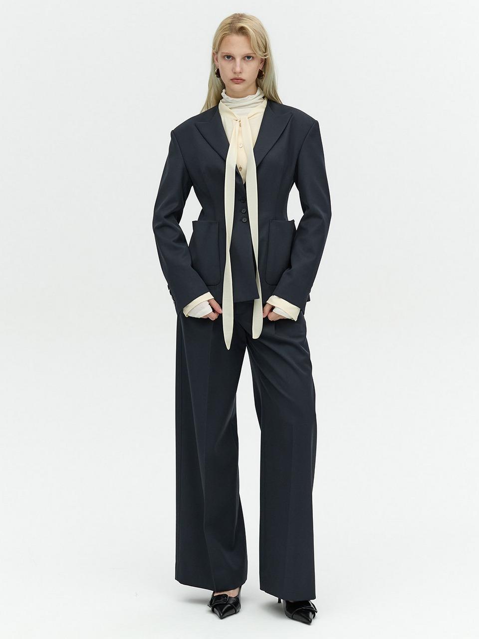 L’H.A.S WIDE FIT WOOL TUCK PANTS_DARK NAVY