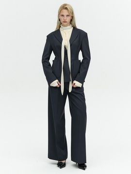 L’H.A.S WIDE FIT WOOL TUCK PANTS_DARK NAVY
