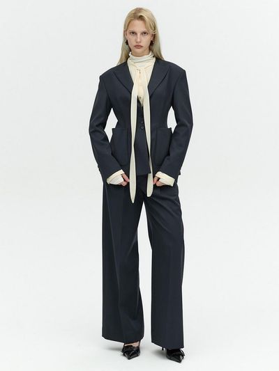 L’H.A.S WIDE FIT WOOL TUCK PANTS_DARK NAVY