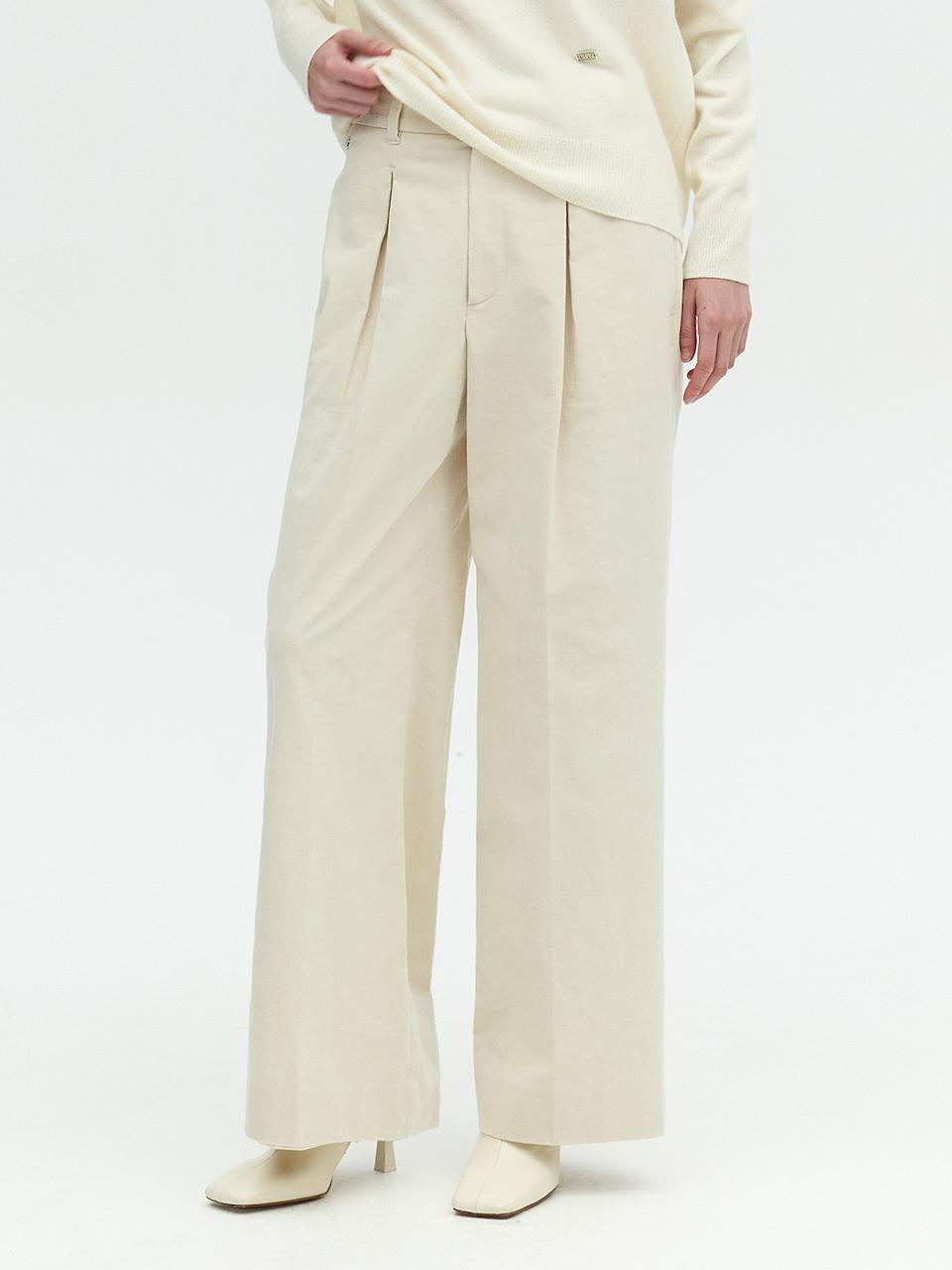 L’H.A.S WIDE LEG CORDUROY TUCK PANTS_LIGHT BEIGE