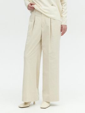 L’H.A.S WIDE LEG CORDUROY TUCK PANTS_LIGHT BEIGE