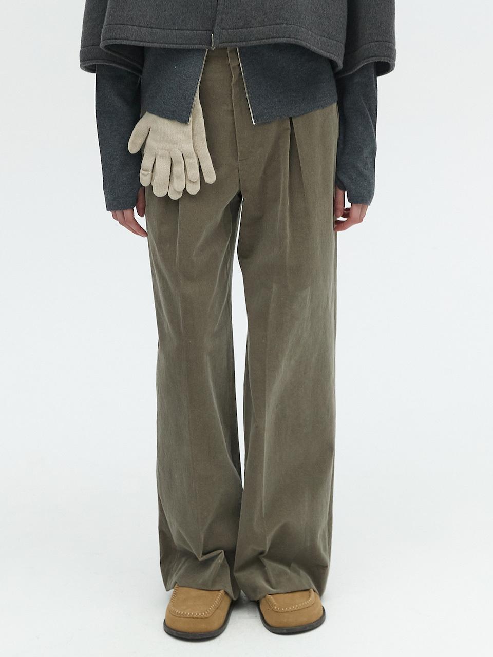 L’H.A.S WIDE LEG CORDUROY TUCK PANTS_LIGHT KHAKI