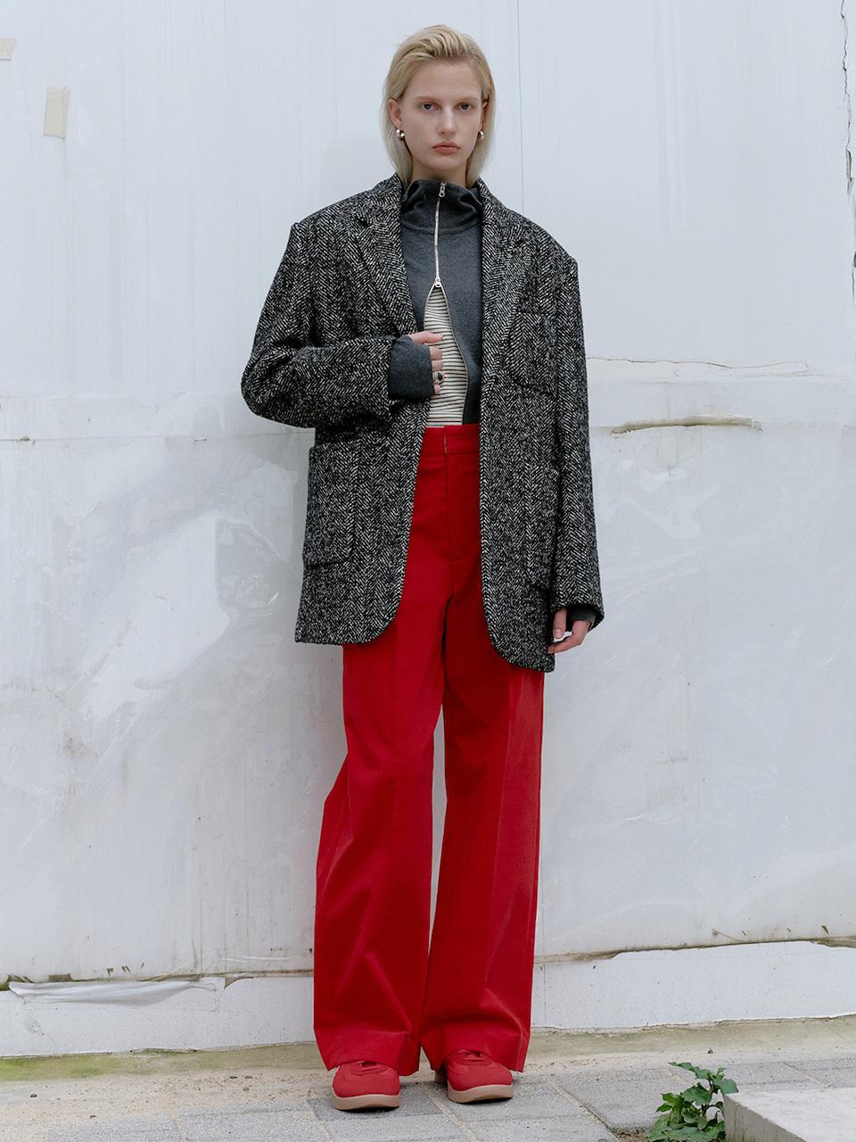 L’H.A.S WIDE LEG CORDUROY TUCK PANTS_RED