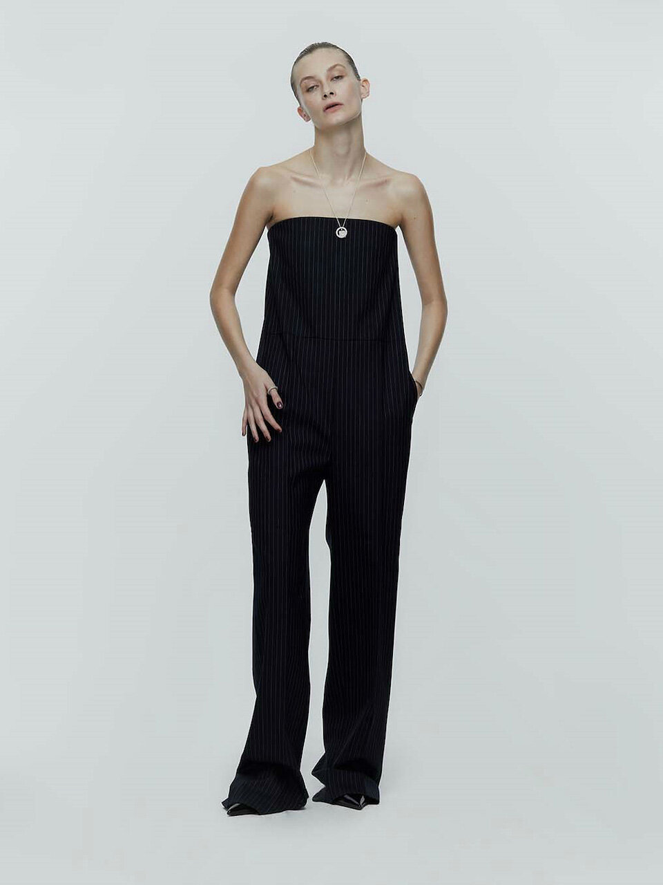 L’H.A.S Wool Stripe Bustier Jumpsuit_Navy Stripe