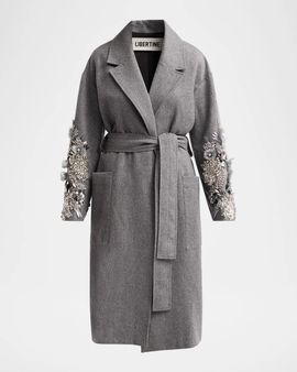 Libertine Frosted Flowers Embellished Wool-Cashmere Wrap Coat