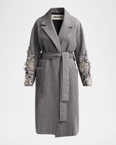 Libertine Frosted Flowers Embellished Wool-Cashmere Wrap Coat