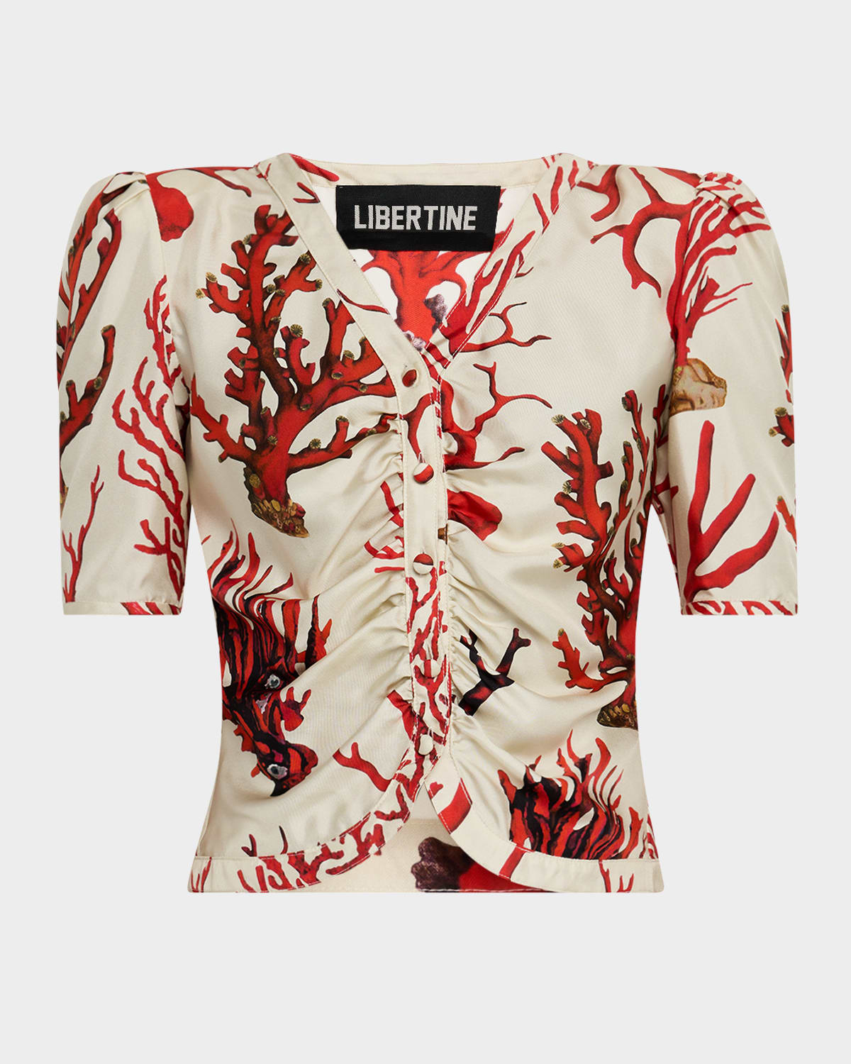 Libertine Monaco Venetian Coral-Print Silk Top