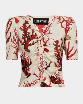 Libertine Monaco Venetian Coral-Print Silk Top