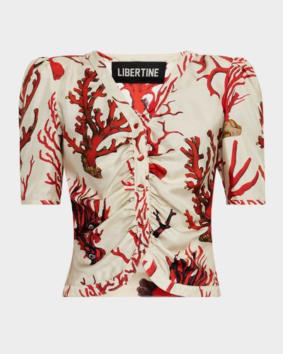 Libertine Monaco Venetian Coral-Print Silk Top