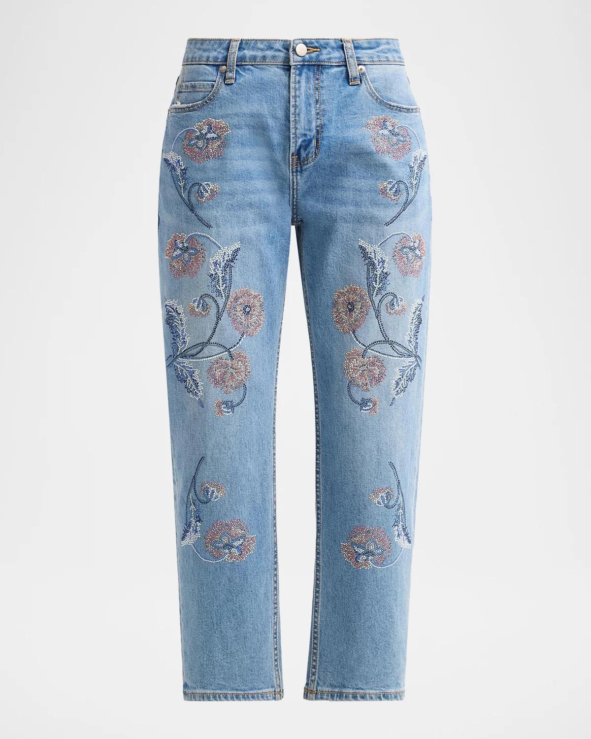 Libertine Montecito Embellished Straight-Leg Boyfriend Crop Jeans