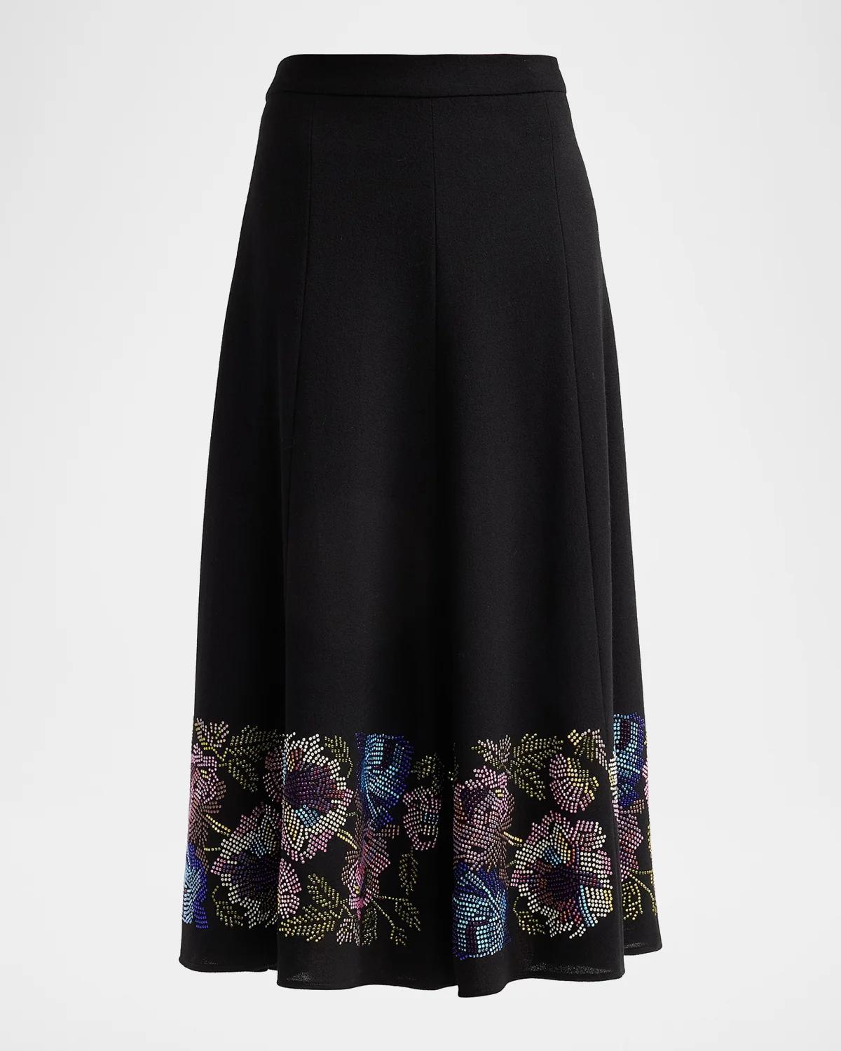 Libertine Mosaic Floral Embellished Wool Midi Tulip Skirt