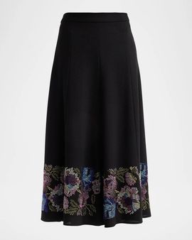 Libertine Mosaic Floral Embellished Wool Midi Tulip Skirt