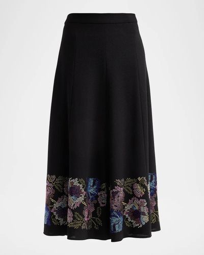 Libertine Mosaic Floral Embellished Wool Midi Tulip Skirt