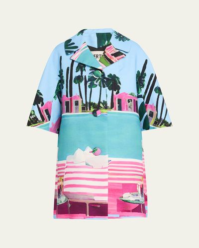 Libertine Poolside Printed 3/4-Sleeve Single-Breasted Coat