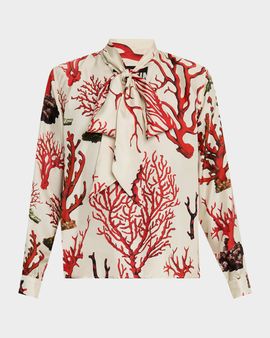 Libertine Venetian Coral Slim Keith Tie Blouse