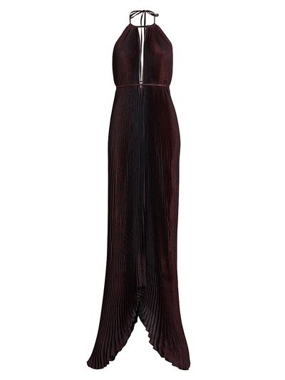 L'Idée Women's La Fete Boheme Shimmer Pleated Halterneck Gown