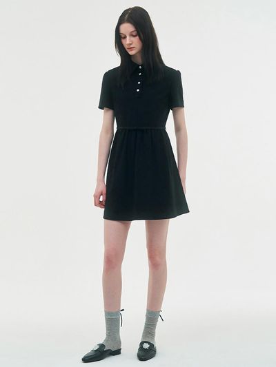 LIE MEQUE Jewelry Button Ribbon Belt Collar Dress Black