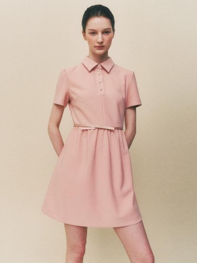 LIE MEQUE Jewelry Button Ribbon Belt Collar Dress Pink