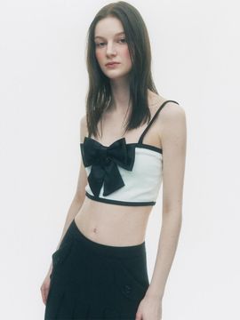 LIE MEQUE Silky Ribbon Sleeveless Crop Top White