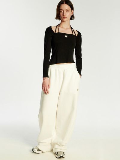 LIE MEQUE Wing logo Parasuit jersey pants off-white