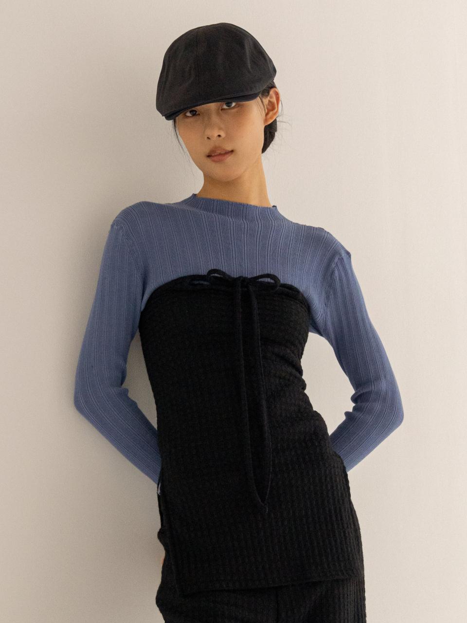 lienlier Layered Halterneck Knit Top - Black