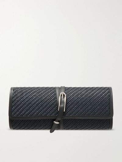 LIFFNER Belted leather-trimmed raffia clutch