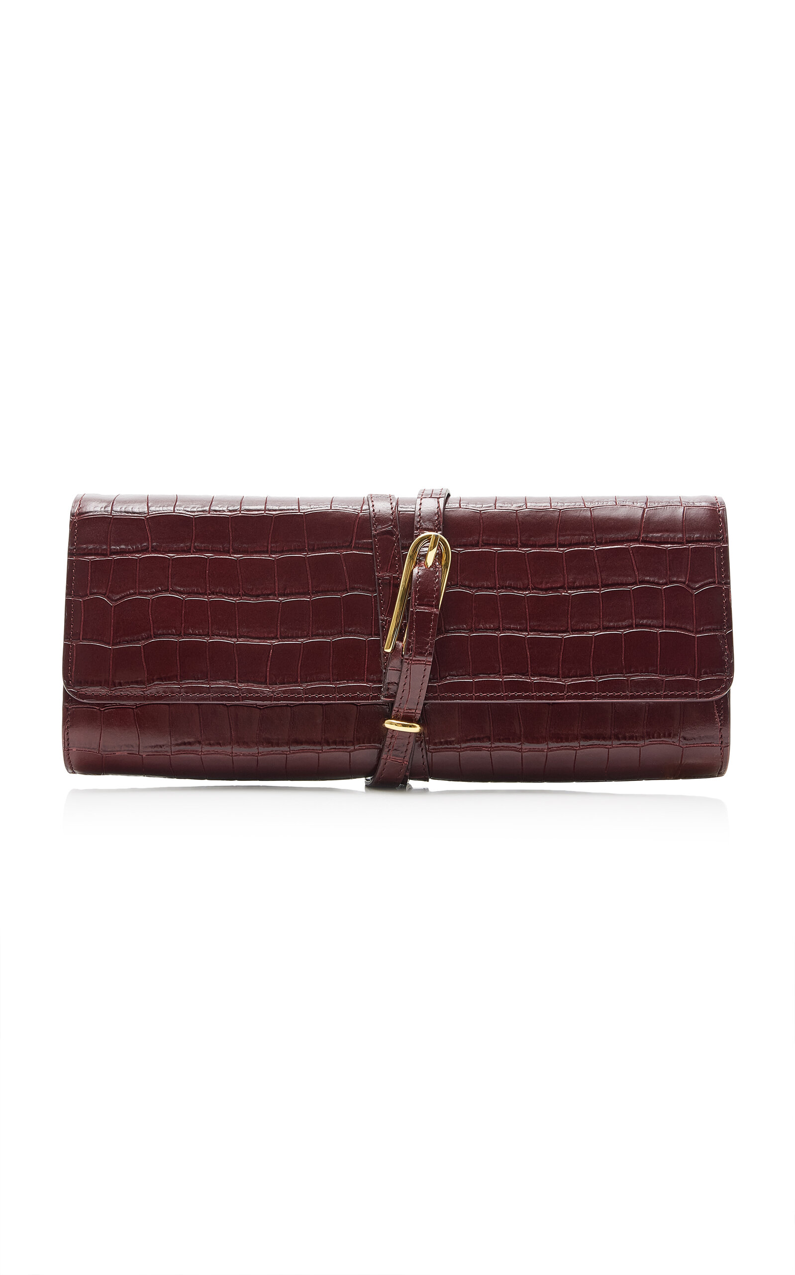 Liffner Liffner Belted CrocEmbossed Leather Clutch