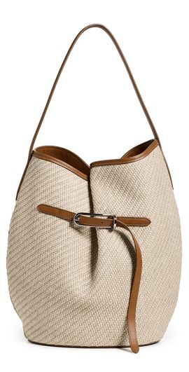 Liffner Liffner Belted Large Raffia Bucket Bag Beige Silver Hardware One