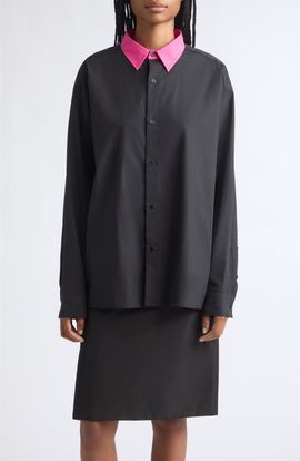 LII LII Contrast Collar Cotton Button-Down Shirt