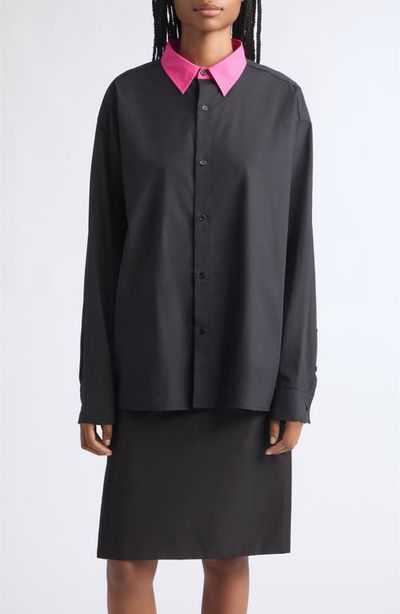 LII LII Contrast Collar Cotton Button-Down Shirt