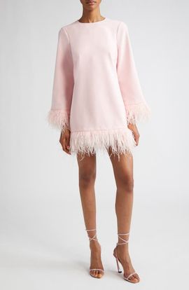 LIKELY LIKELY Marullo Feather Trim Long Sleeve Dress