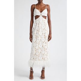 LIKELY LIKELY Sarah Cutout Lace Feather Trim Maxi Dress