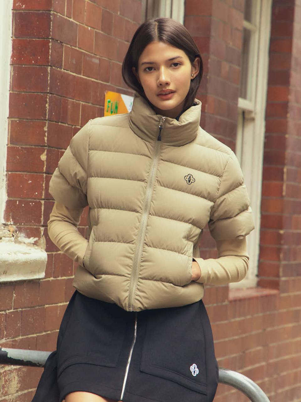 LIKK Classic Horizontal Pattern Down Crop Sleeve Outer [Beige]