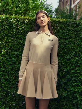 LIKK Denim-like Knit Collar Basic Fit T-shirt [Beige]