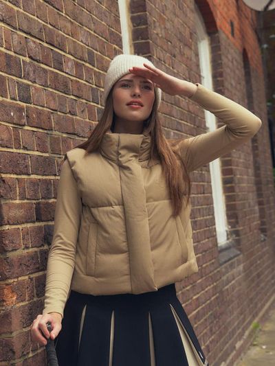 LIKK Leather-trimmed Heavyweight Down Vest [Beige]
