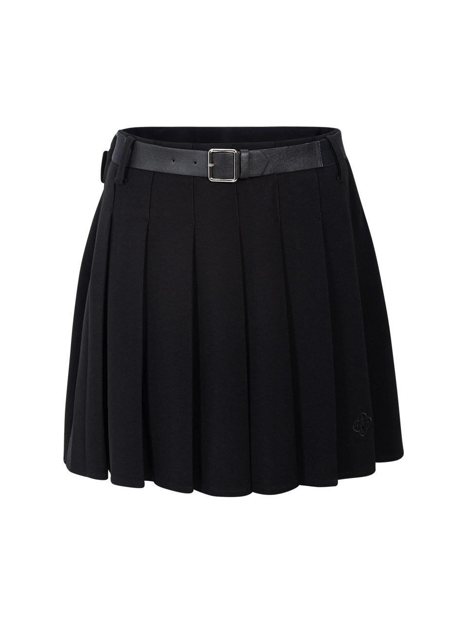 LIKK Leather Belted Pleated Tricot Culottes Skirt [Black]