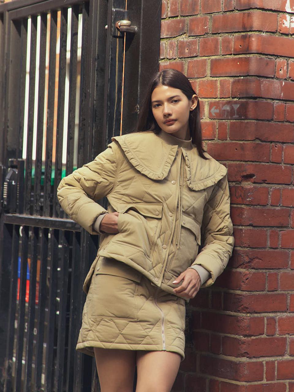LIKK out pocket lightweight down curot skirt (beige)