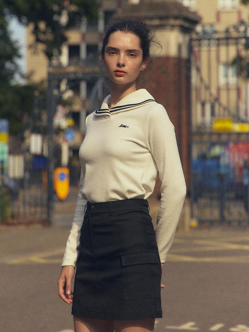 LIKK Semi A-line Outer Pocket Basic Fit Culottes Skirt [Black]