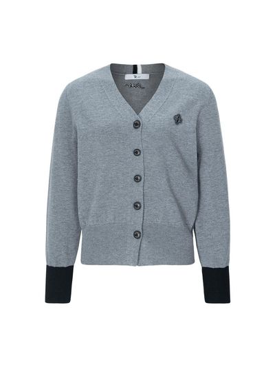 LIKK Soft Viscose Blend Color Block Cardigan [Grey]