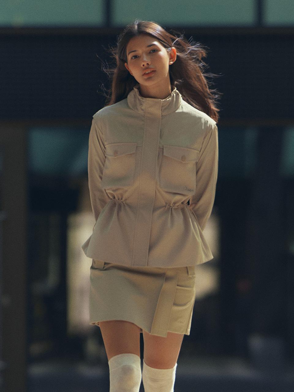 LIKK Trench-style Unbalanced Culottes Skirt [Beige]
