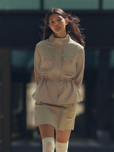 LIKK Trench-style Unbalanced Culottes Skirt [Beige]