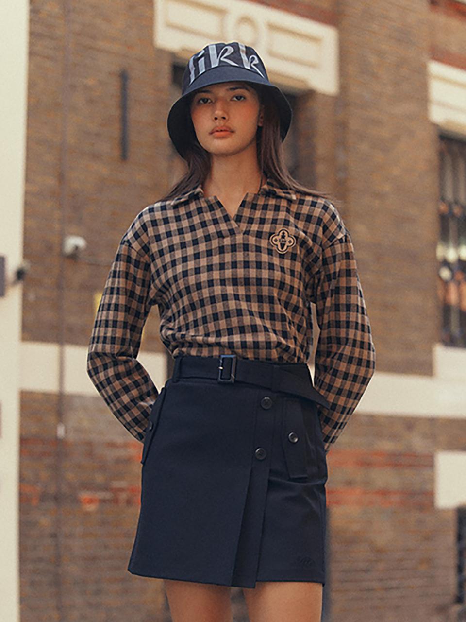 LIKK Trench-style Unbalanced Gabardine Skirt [Black]