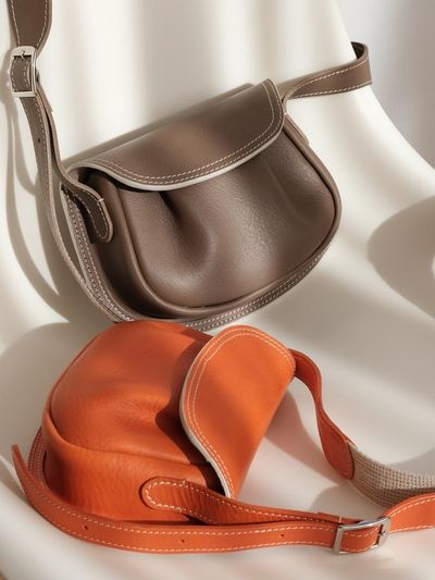 Lillico Italian Leather Puffy Mini Bag [Orange/Gray/Black]