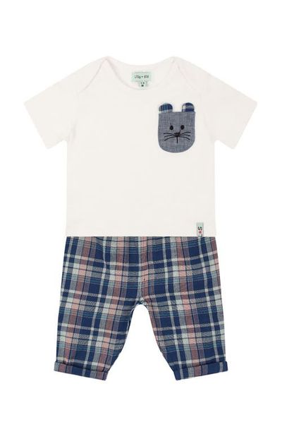 Lilly & Sid Lilly & Sid Organic Cotton Check Print Top And Trouser Set