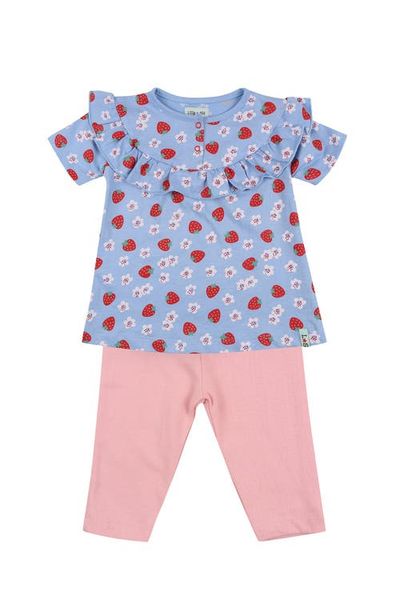 Lilly & Sid Lilly & Sid Organic Cotton Strawberry Print Top And Legging Set
