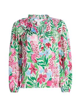 Lilly Pulitzer Women's Japhia Glowing Gardens Printed Long-Sleeve Blouse