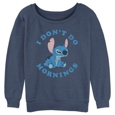 Lilo & Stitch Lilo & Stitch Junior's I Don't Do Mornings Light Blue Long Sleeve Crewneck Sweatshirt