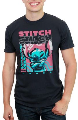 Lilo & Stitch Lilo & Stitch Men's Blue and Pink Stitch Poster Short Sleeve Graphic T-Shirt