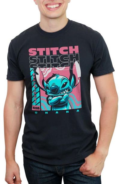 Lilo & Stitch Lilo & Stitch Men's Blue and Pink Stitch Poster Short Sleeve Graphic T-Shirt