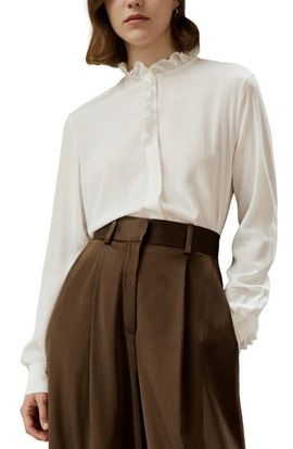 Lilysilk Lilysilk Crêpe de Chine Silk Blouse with Ruffle Edge